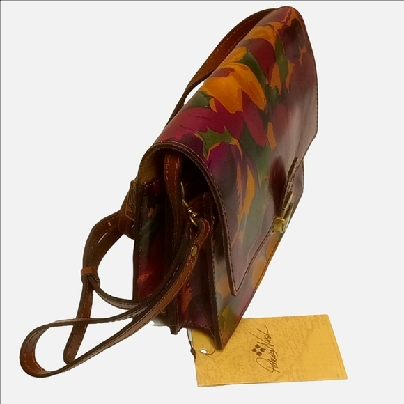 🆕 PATRICIA NASH "BLOOM ROMANCE" BROWN LEATHER CROSSBODY BAG WITH FLORAL DESIGNS - Picture 2 of 14
